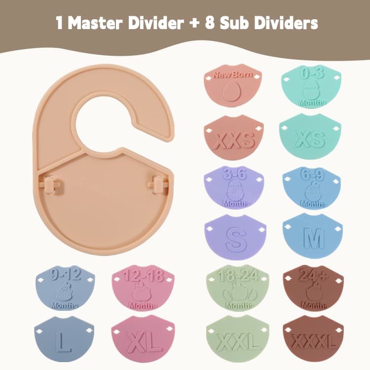 Silicone baby closet divider set with master and sub dividers