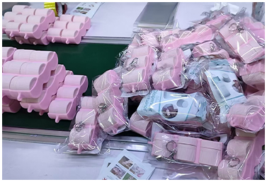 Pre-packed silicone products prepared for printing and quality inspection