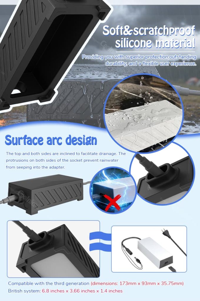 Waterproof silicone Starlink power adapter case with drainage arc design