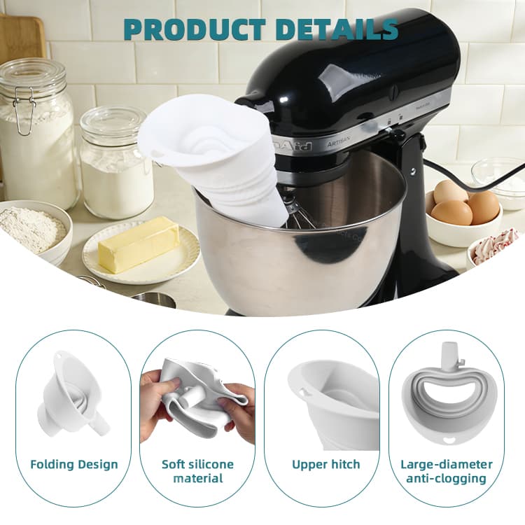 Extended silicone flour funnel with anti clogging opening