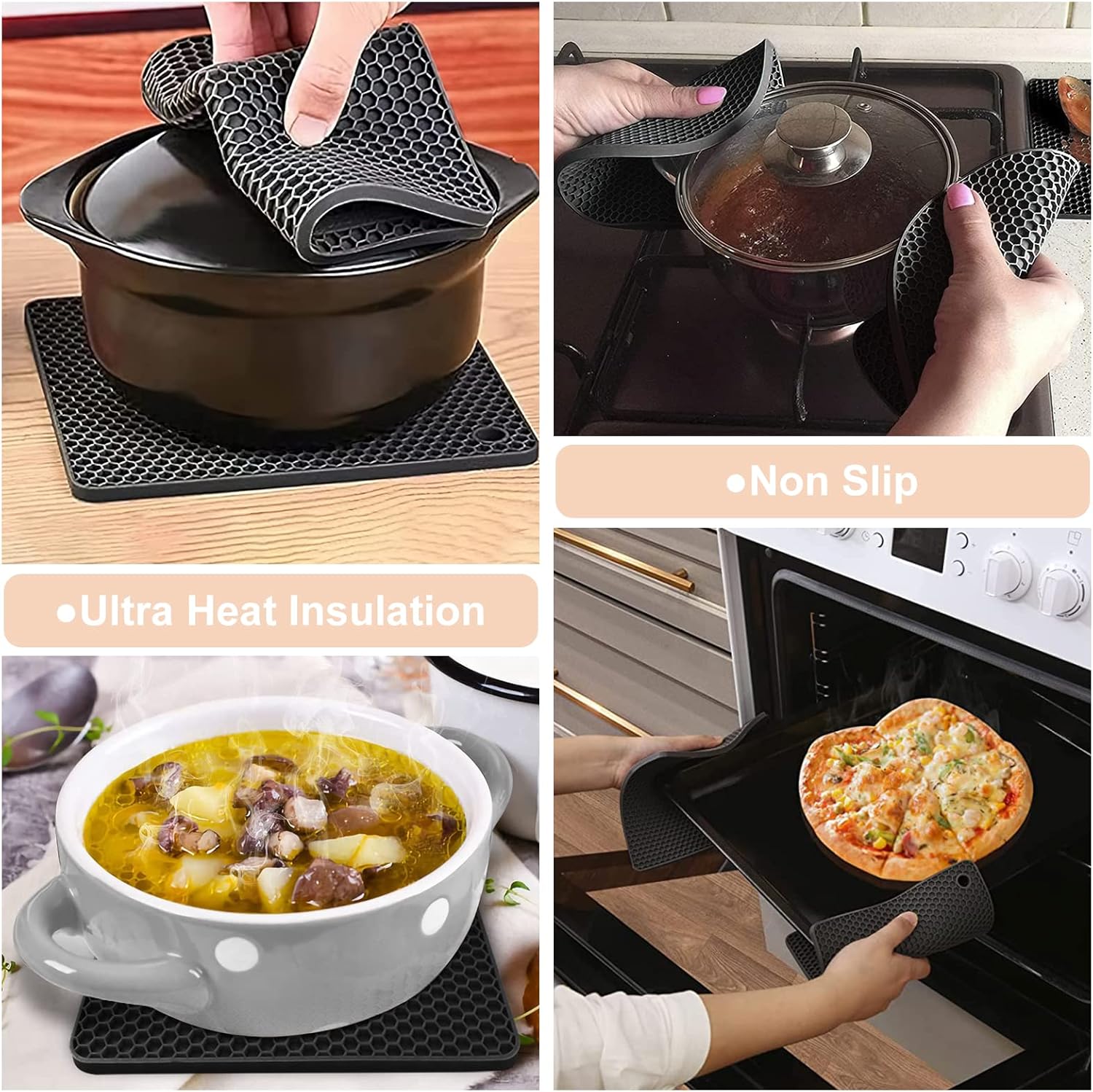 Silicone heat-resistant baking mat with ultra heat insulation and non-slip design