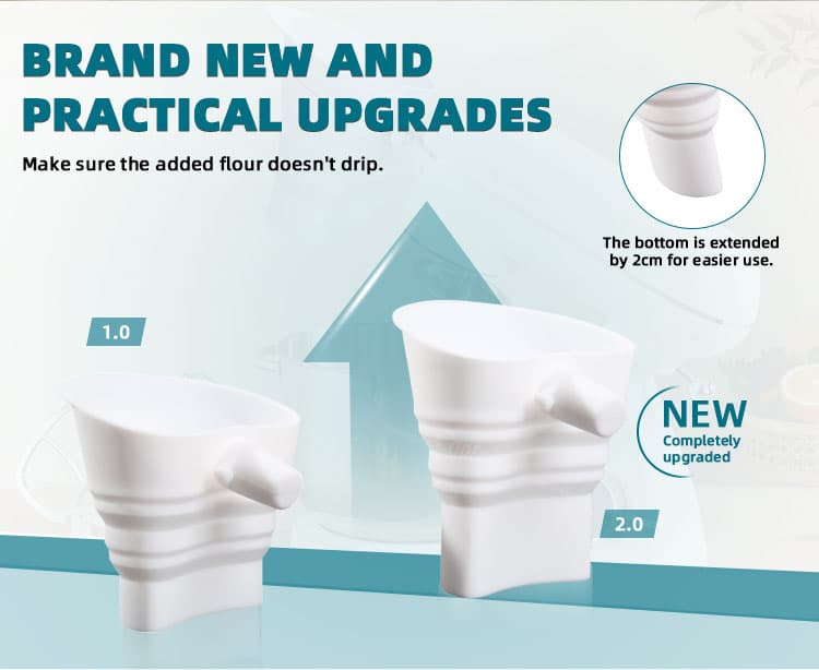 Upgraded extended flour funnel with longer bottom design