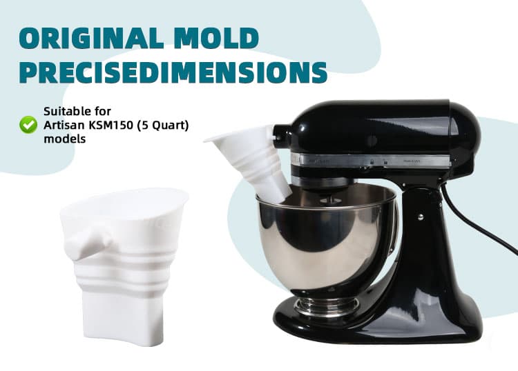 Extended silicone flour funnel compatible with KSM150 stand mixer