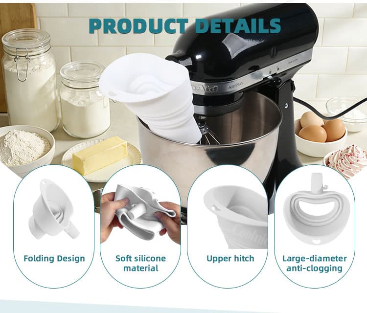 Extended silicone flour funnel with foldable anti clog structure