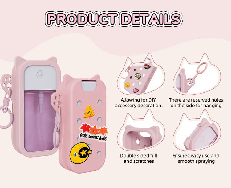 Silicone hand spray case details showing DIY holes and hanging design