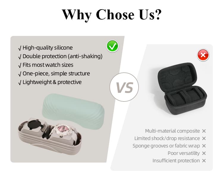 Silicone watch storage box comparison versus fabric case