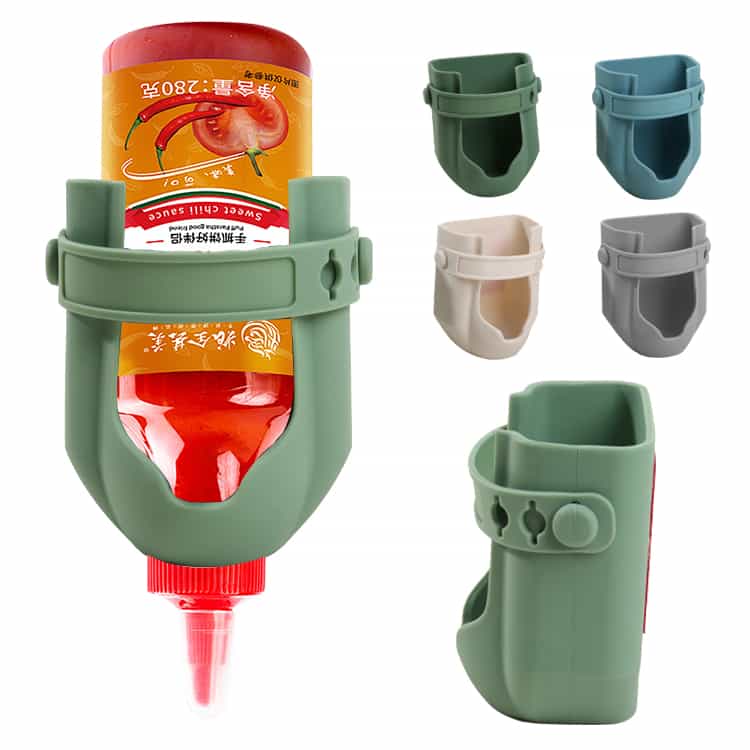 Upside down sauce bottle holder available in multiple colors