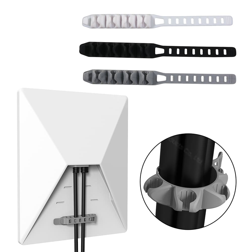 Starlink cable silicone organizer installed on dish back with dual cables