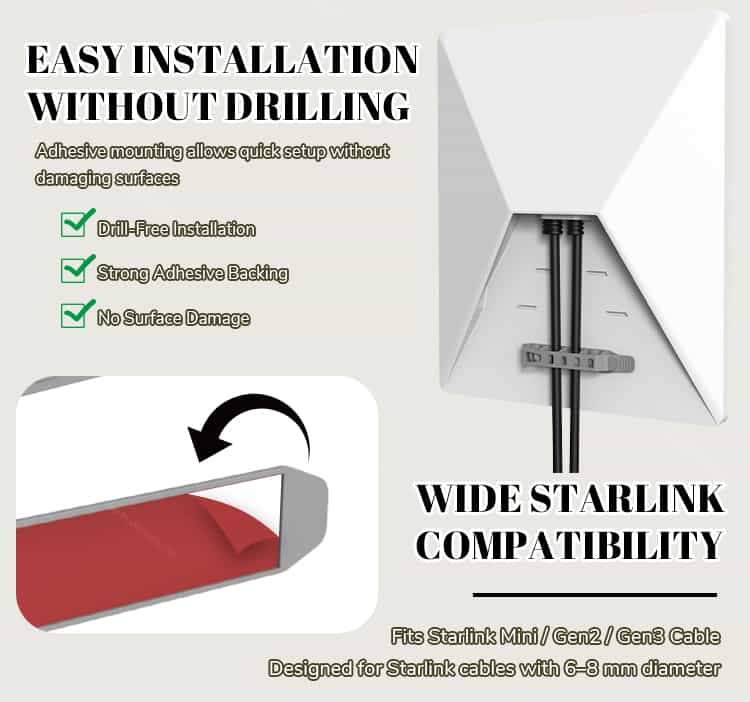 Drill-free starlink cable organizer with strong adhesive backing