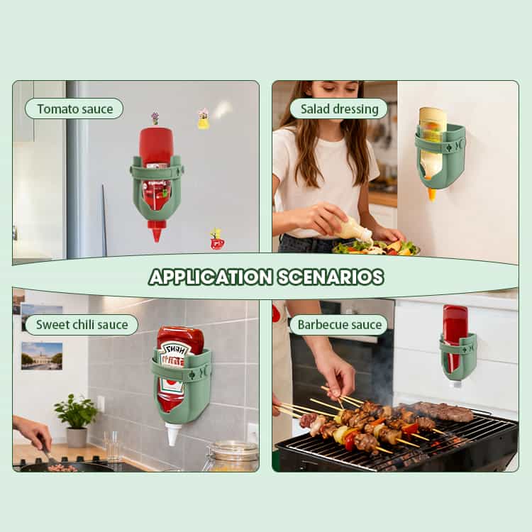 Wall mounted sauce bottle holder for ketchup salad dressing and barbecue sauce