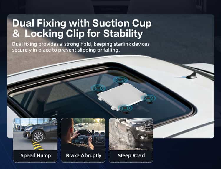 Dual fixing Starlink suction mount tested under driving conditions