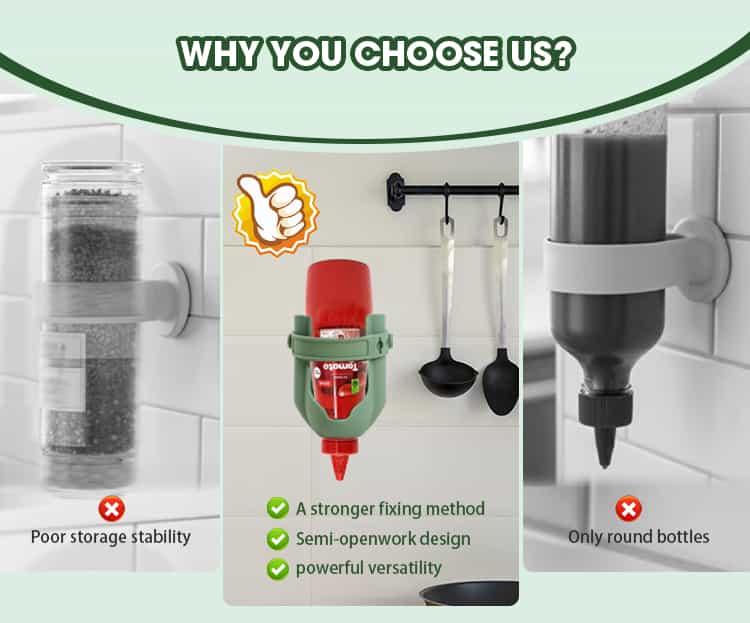 Comparison showing stronger fixing and better versatility sauce bottle holder