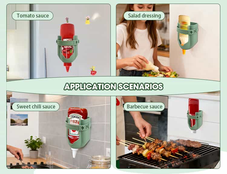 Wall mounted sauce bottle holder for ketchup salad dressing and barbecue sauce