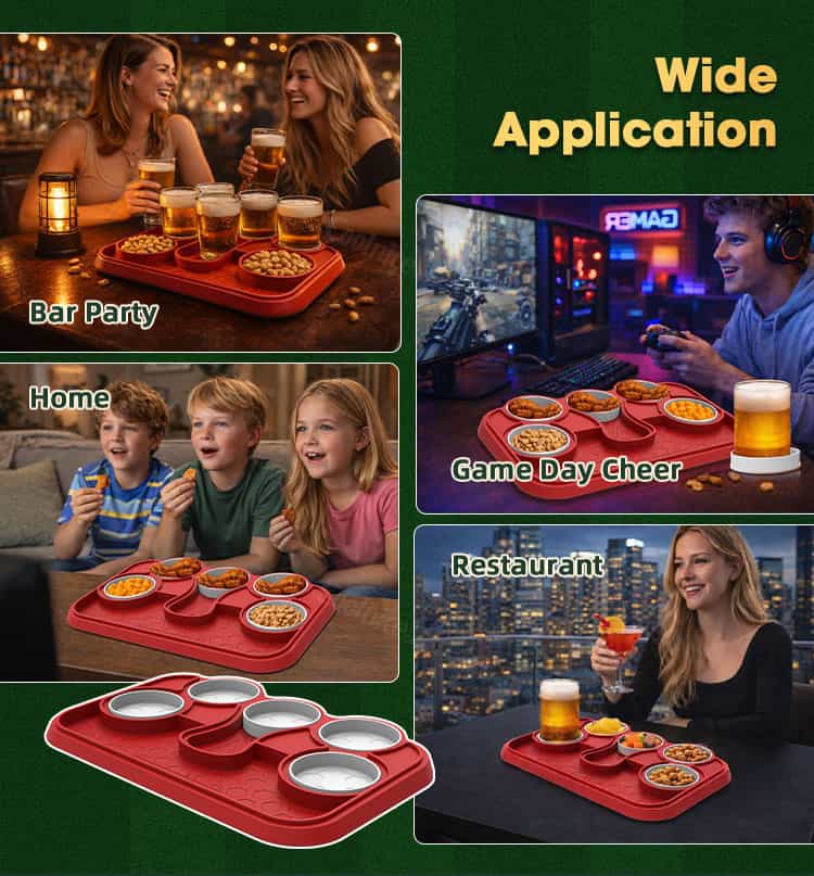Silicone snack tray with cup holder for bar home and restaurant use
