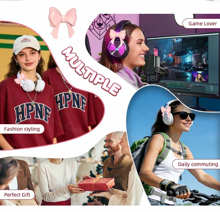 Bow headphone accessories used for fashion styling gaming and daily commuting