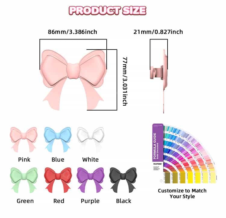 Silicone bow headphone accessories size chart and color options