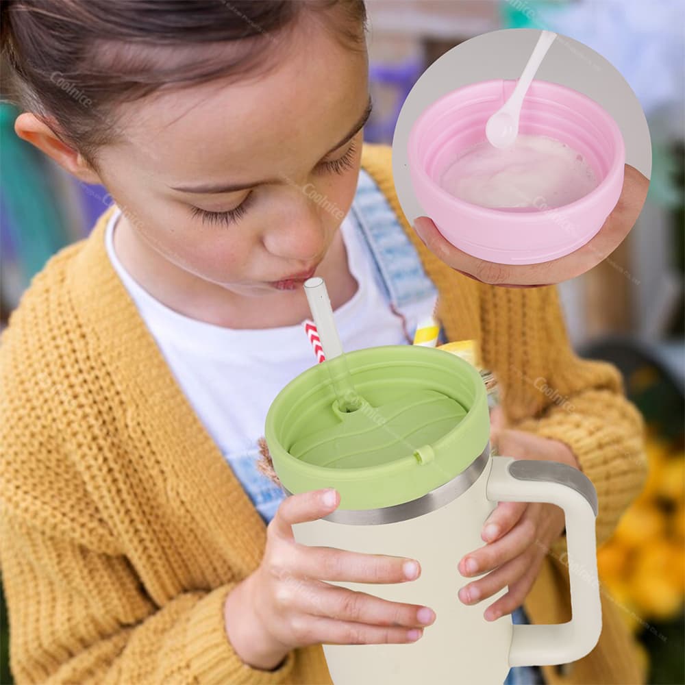 tumbler ice cream container with spoon and straw hole design