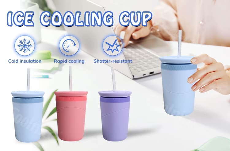 silicone ice cooling cup with straw rapid beverage cooling tumbler
