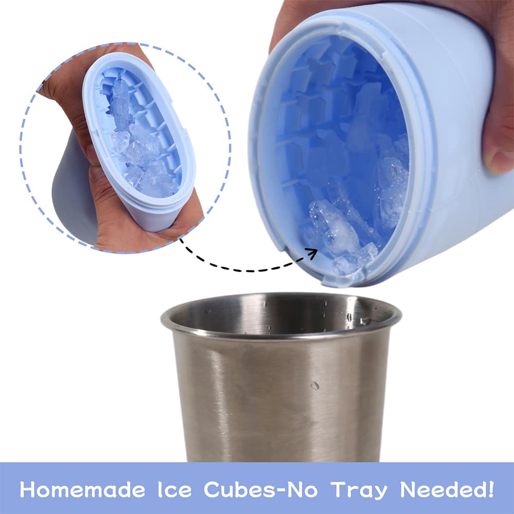 user enjoying drink with silicone cooling cup