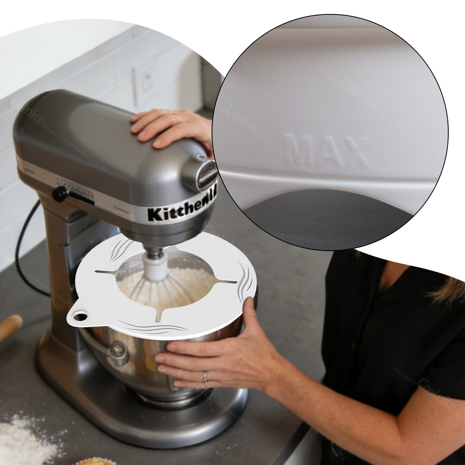 Silicone stand mixer splash guard hanging storage design