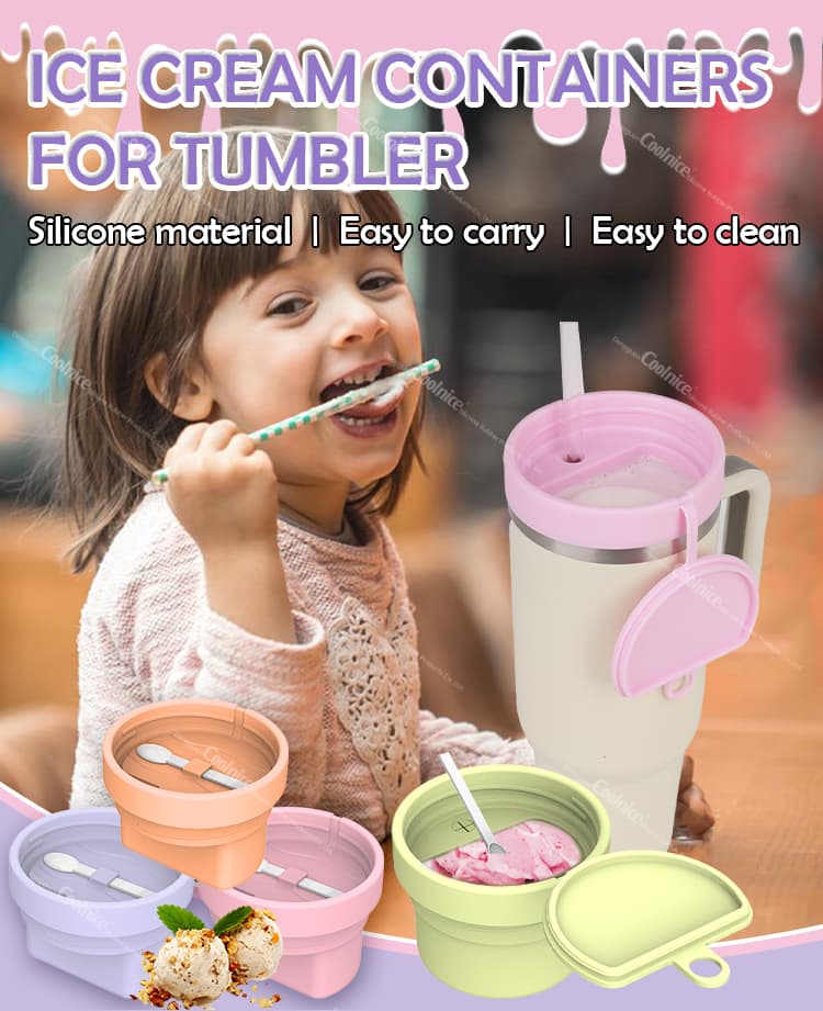 silicone ice cream container for tumbler cup with portable spoon lid