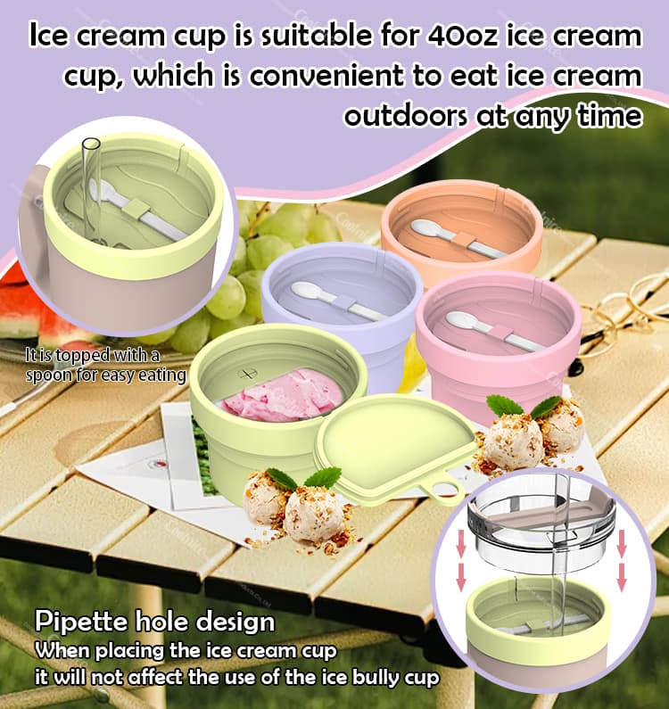 silicone ice cream cup for 40oz tumbler with spoon holder design