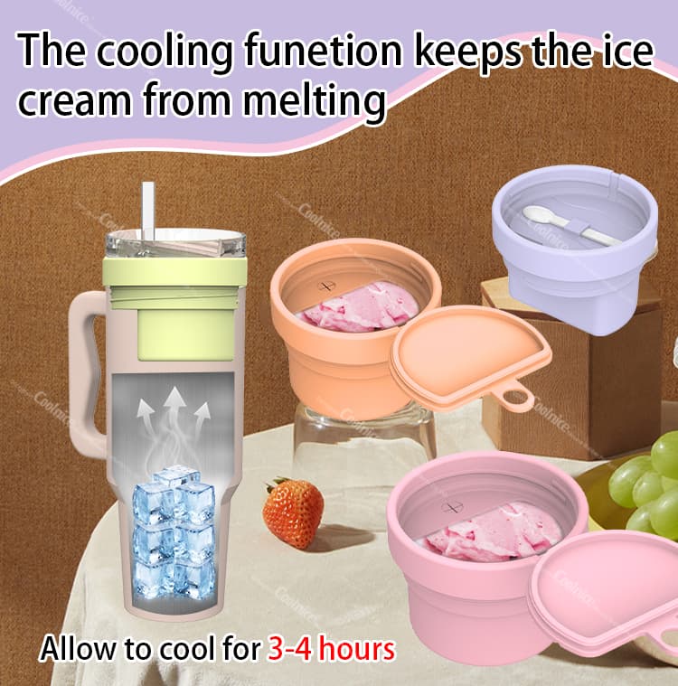 insulated silicone ice cream container keeps ice cream cold for hours
