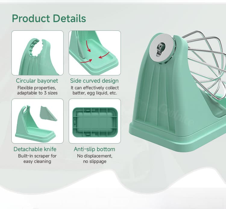 Silicone mixer beater holder features including scraper design and anti slip base