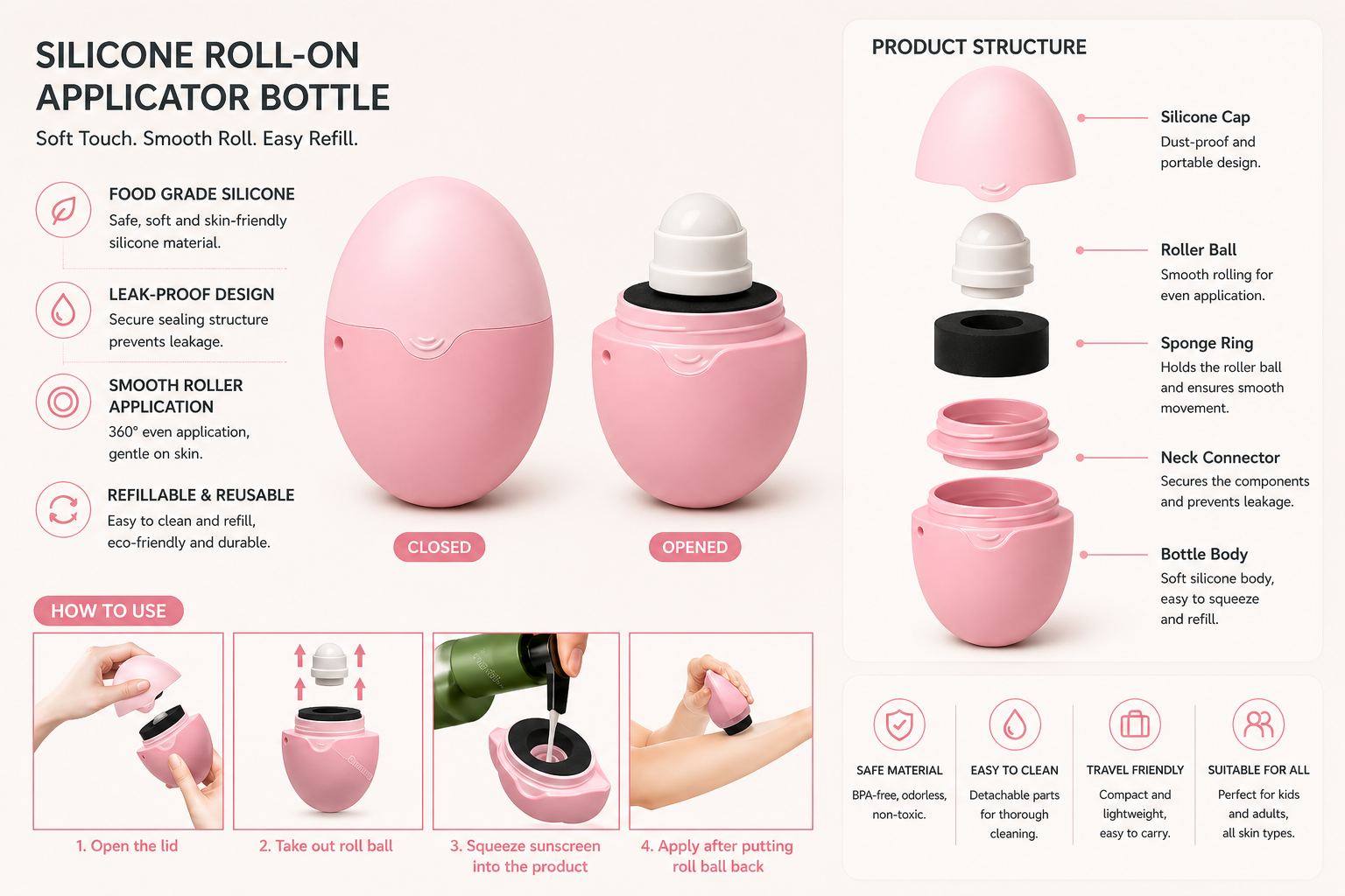 Silicone roll-on applicator bottle for custom OEM development
