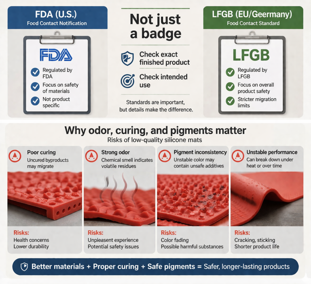 food grade silicone mat curing odor and pigment risks
