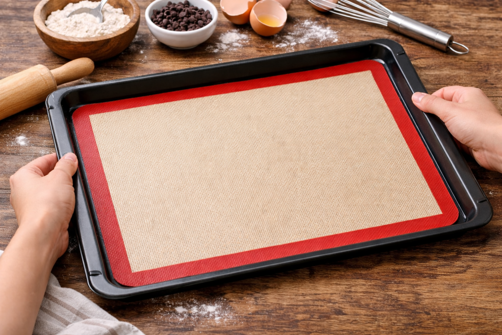 silicone baking mat on baking tray