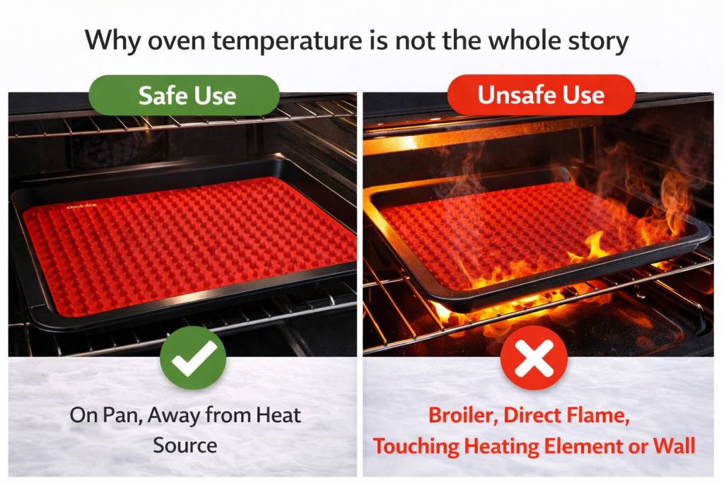 safe and unsafe silicone mat heat use comparison