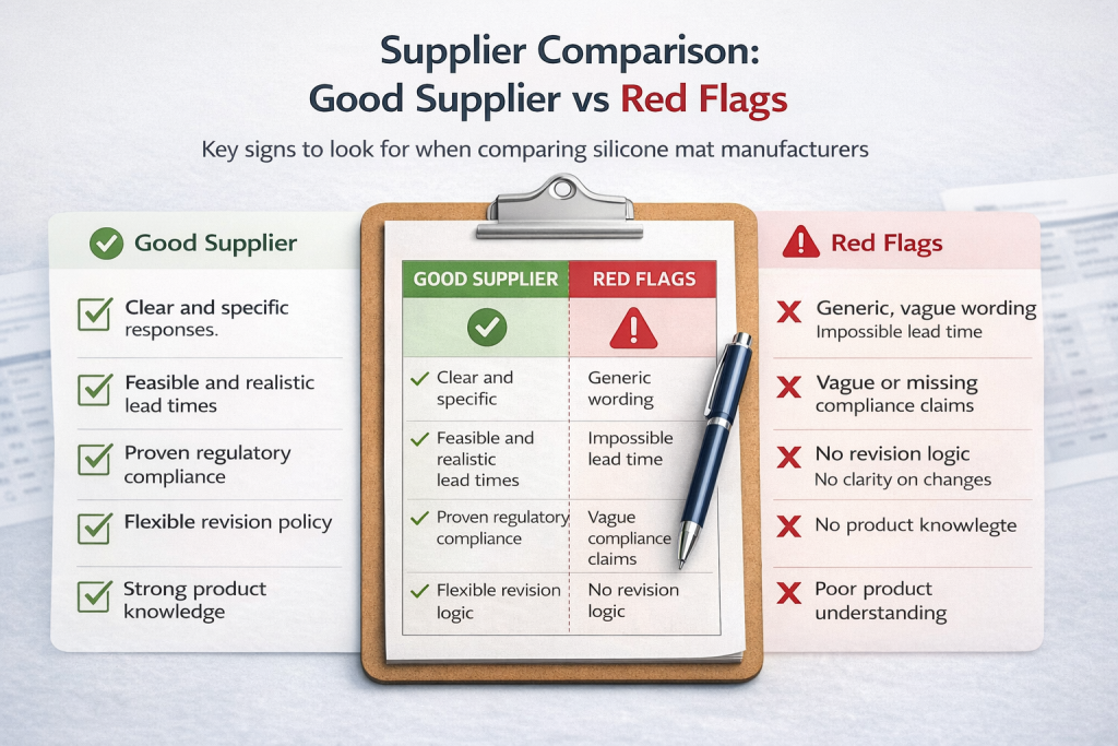 silicone mat supplier comparison good supplier vs red flags