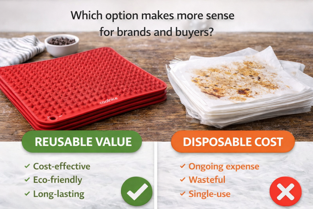 silicone baking mat vs parchment paper baking results cleanup and reuse