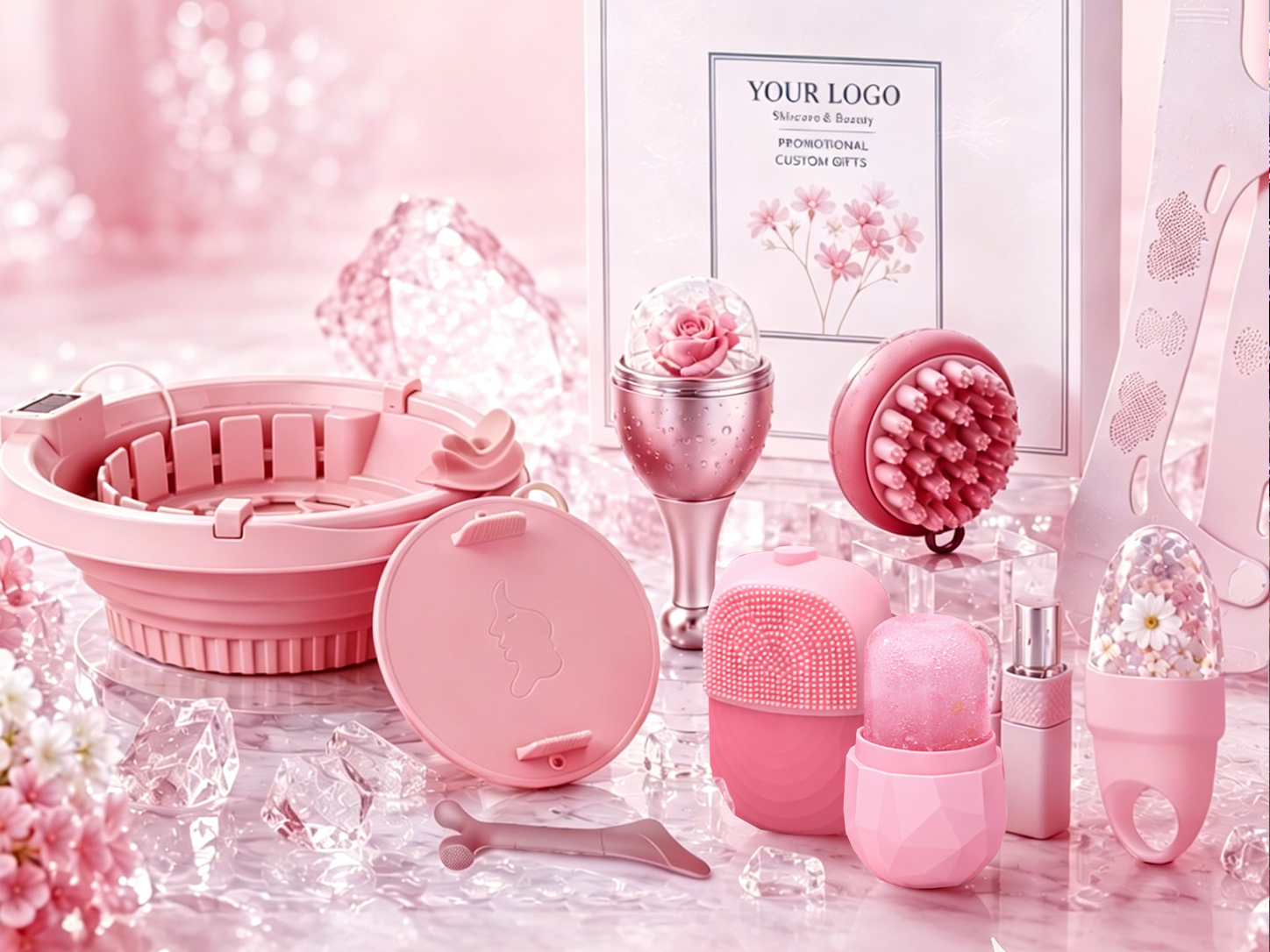 Pink Cold Beauty Gift Set Pink cold beauty gift set with cooling skincare tools for private label brands