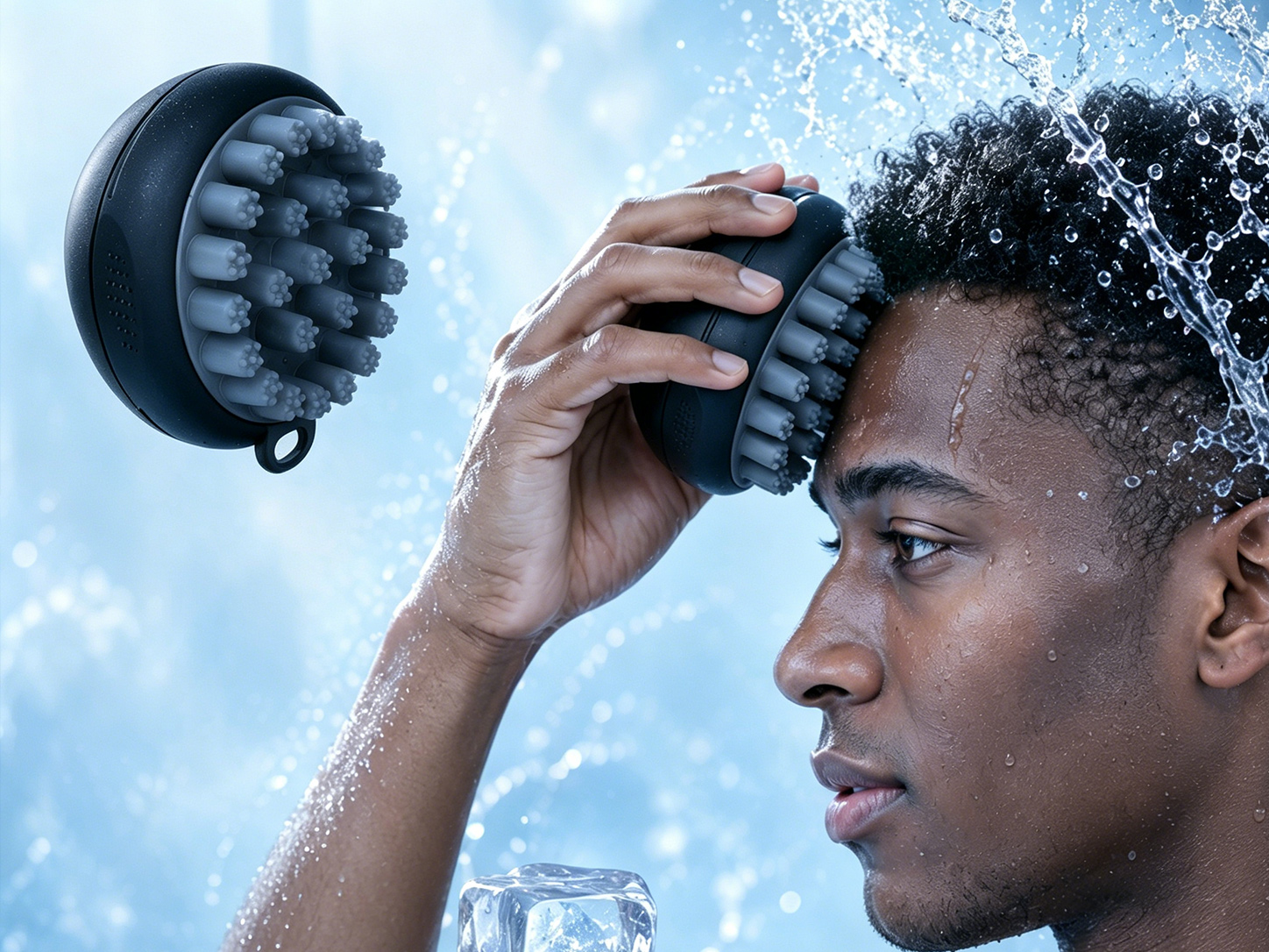Scalp Cooling Massage Brush for Hair Care Scalp cooling massage brush used in a refreshing hair care routine
