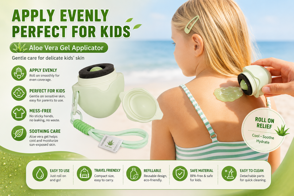Aloe vera gel applicator for kids sensitive skin after sun care