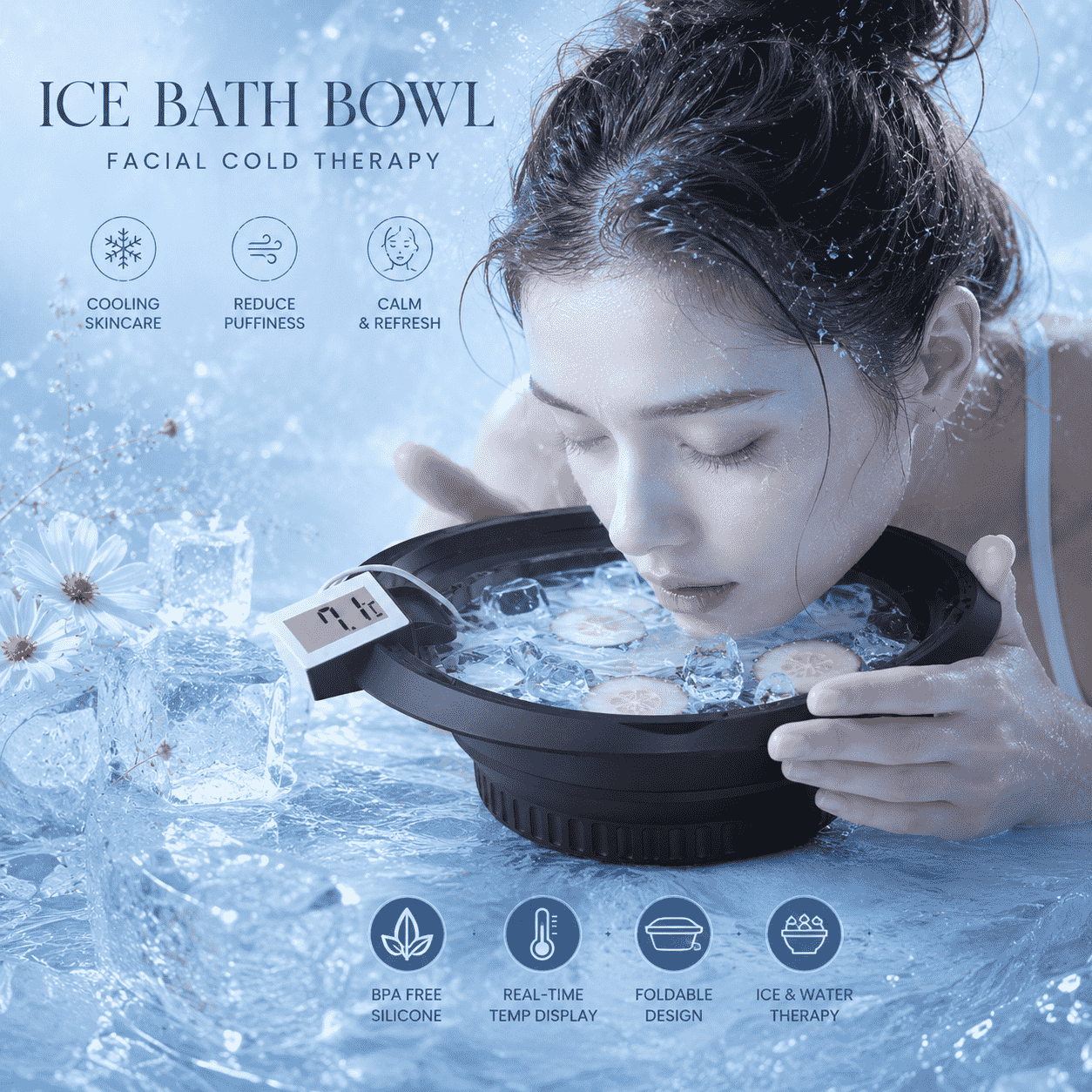 Breathable facial ice bath bowl for cold skincare routine