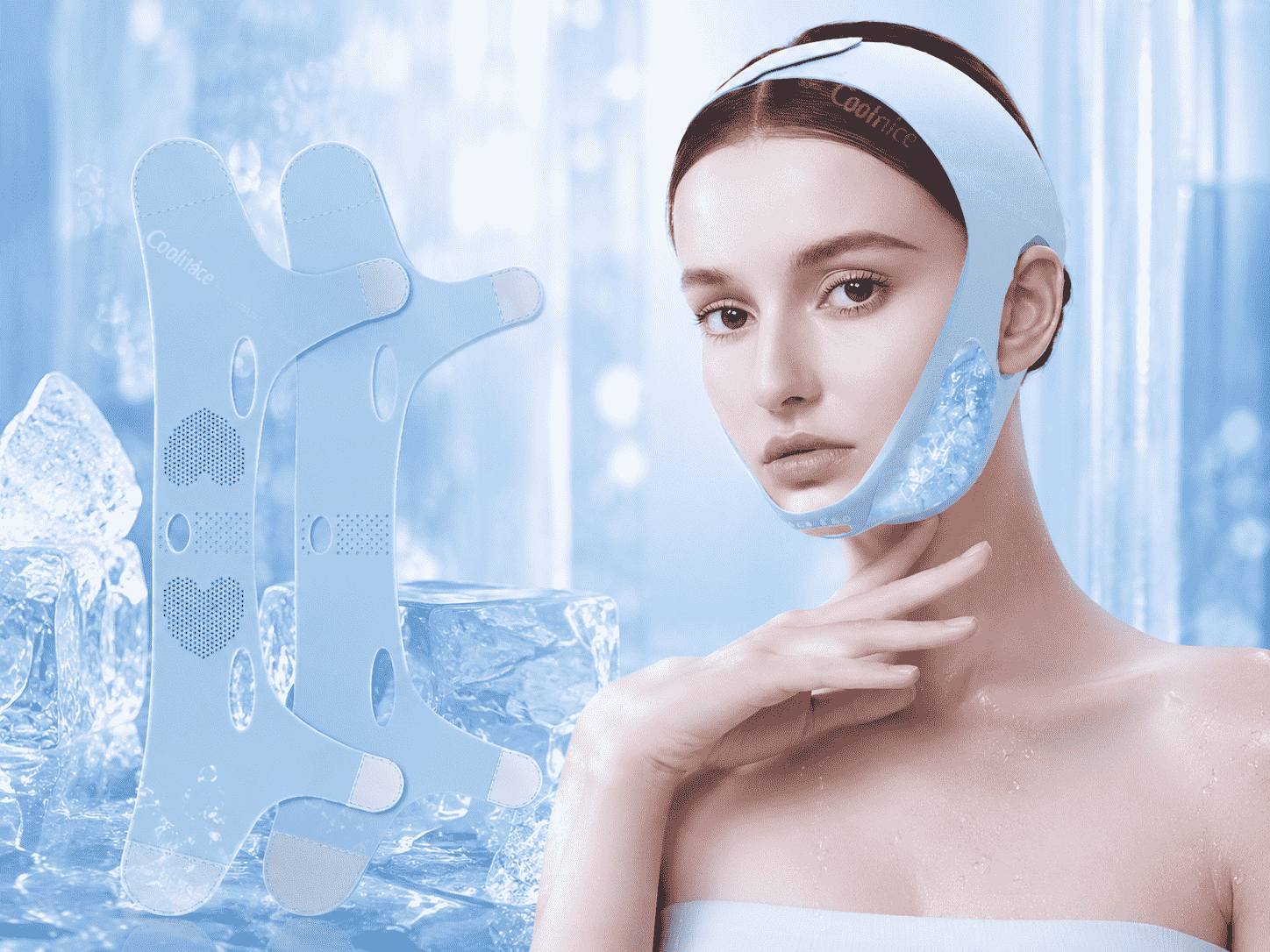 Cold beauty skincare routine with facial cooling tool