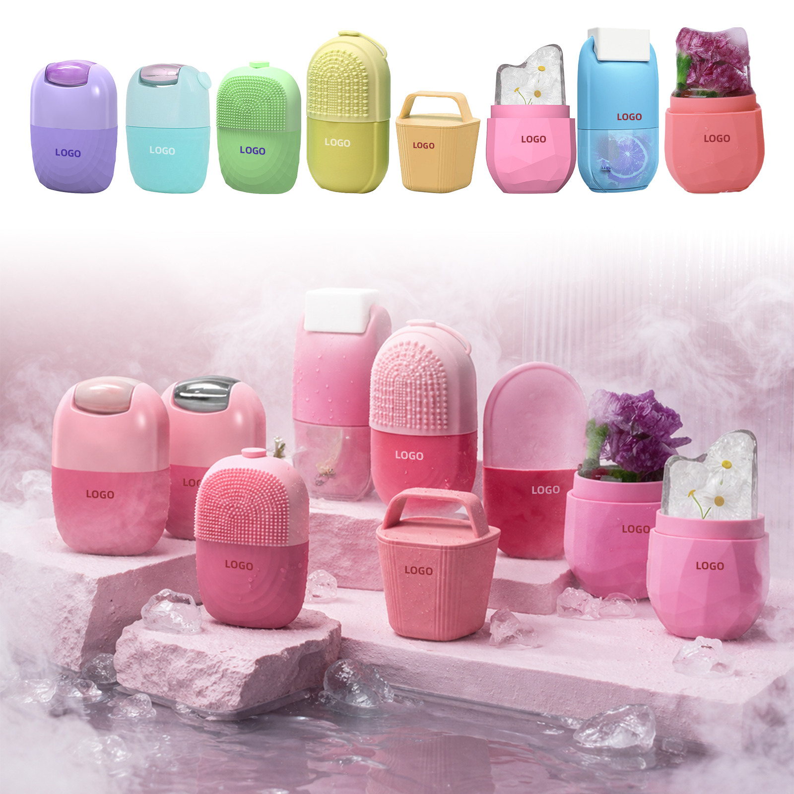 Colorful silicone facial ice molds for cold beauty skincare routines