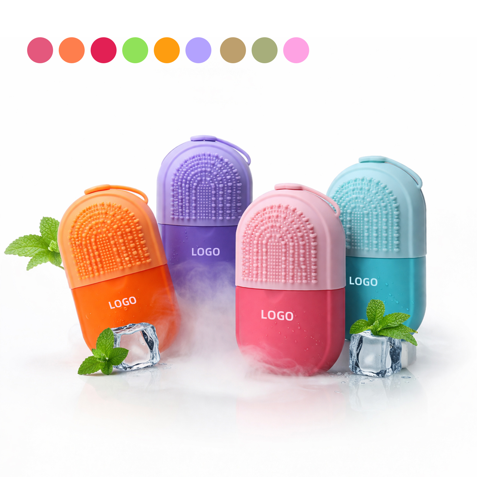 Colorful silicone cleansing ice rollers with brush texture and water inlet