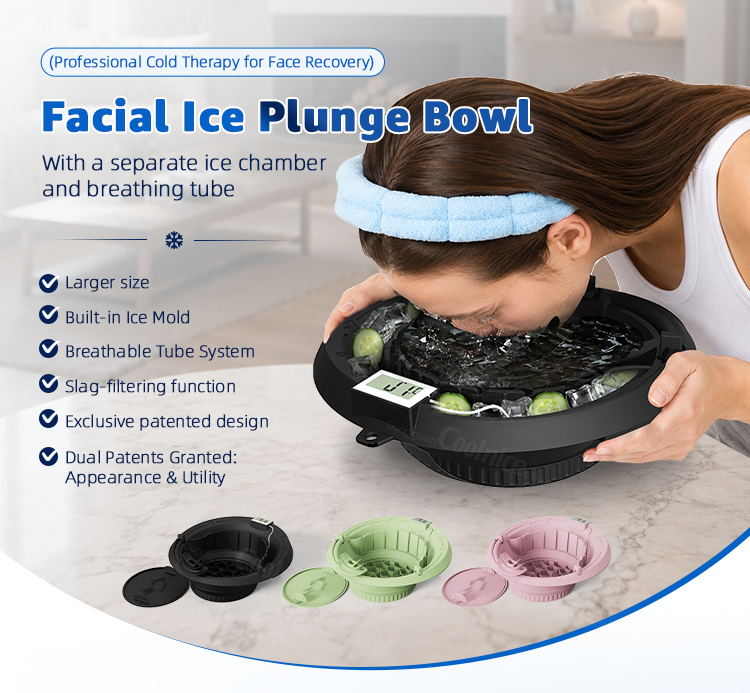 Professional facial ice plunge bowl with separate ice chamber and breathing tube for cold face recovery