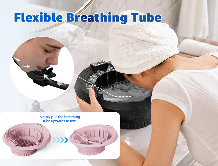 Flexible breathing tube design for a facial ice bath bowl with foldable storage and easier breathing during use
