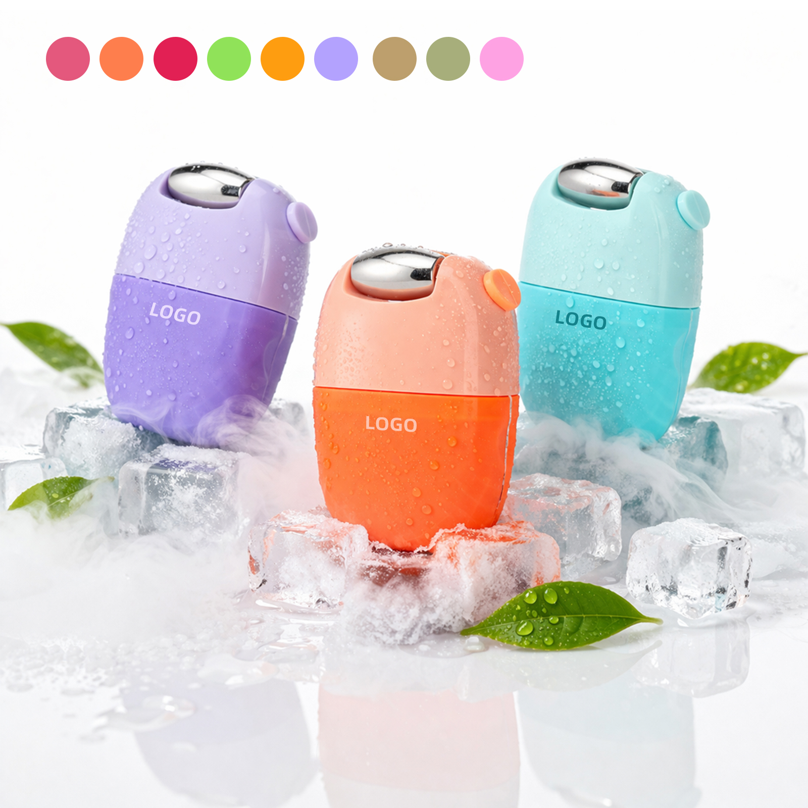 Silicone facial ice mold with stainless steel massage roller contact