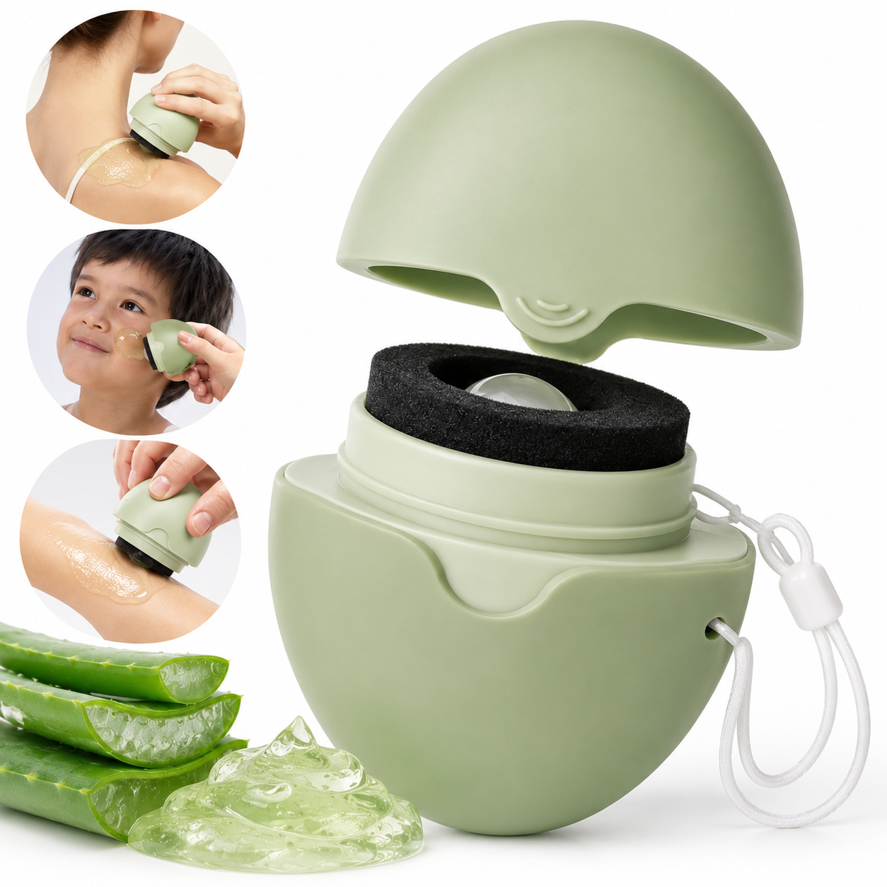 Green aloe vera gel applicator for face body and children skin care