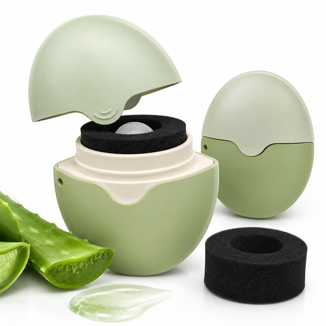Green refillable aloe vera gel applicator with spare sponge roller