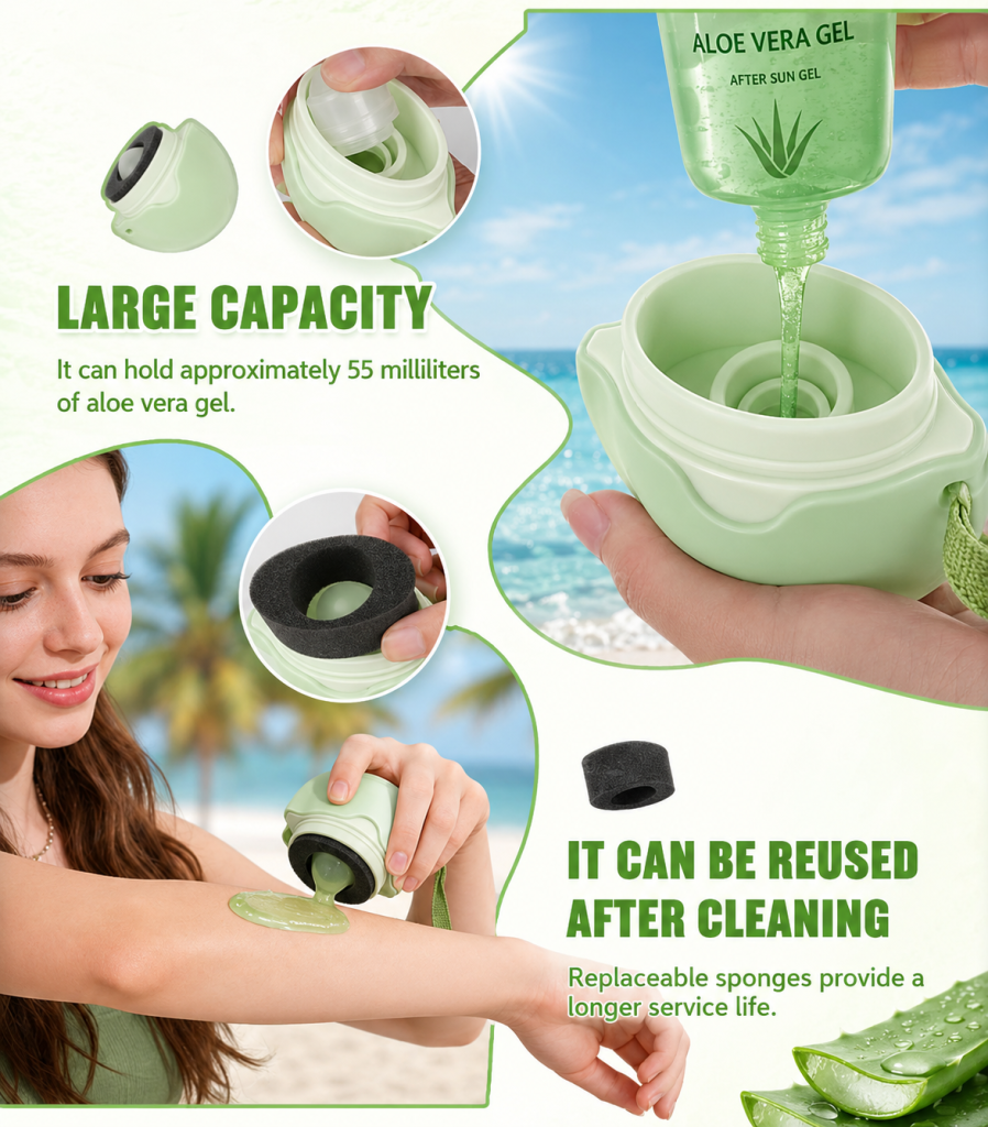 Large capacity refillable aloe vera gel applicator with removable sponge roller