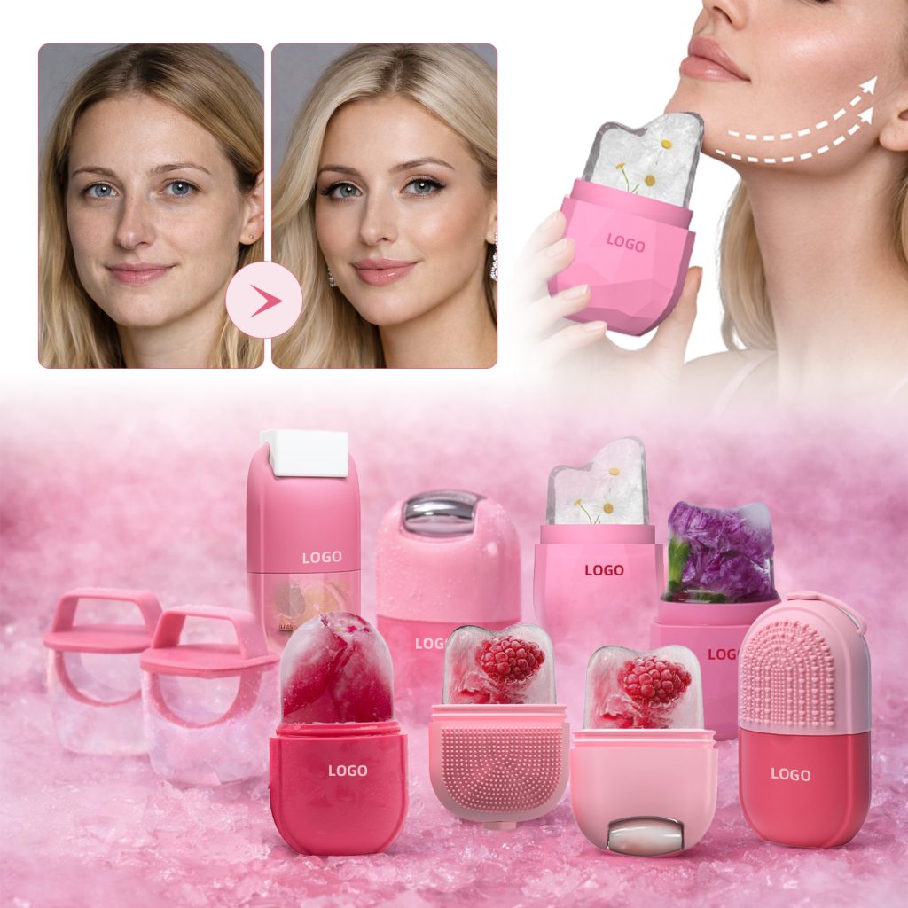 pink cold beauty product line facial ice molds ice rollers