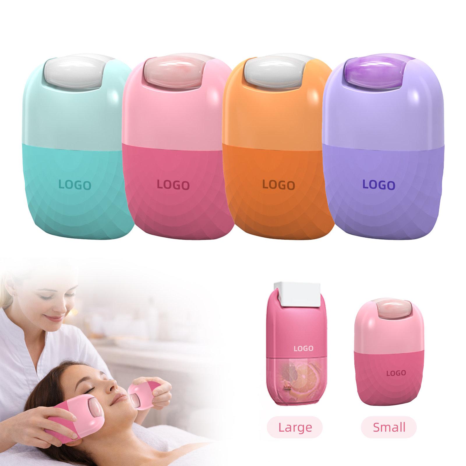 Pink cold beauty tools with jade roller massage ice mold