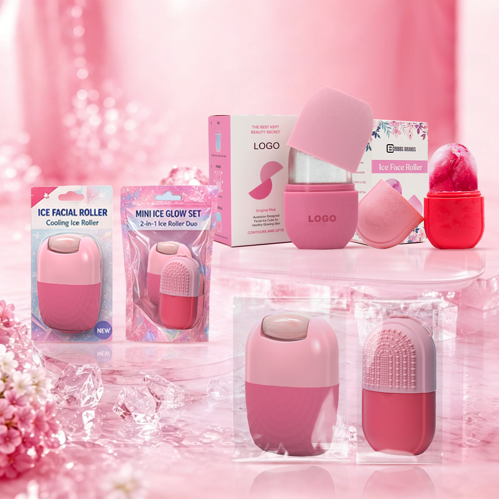 Pink Ice Facial Roller Retail Packaging Display Pink ice facial roller retail packaging display for beauty brands